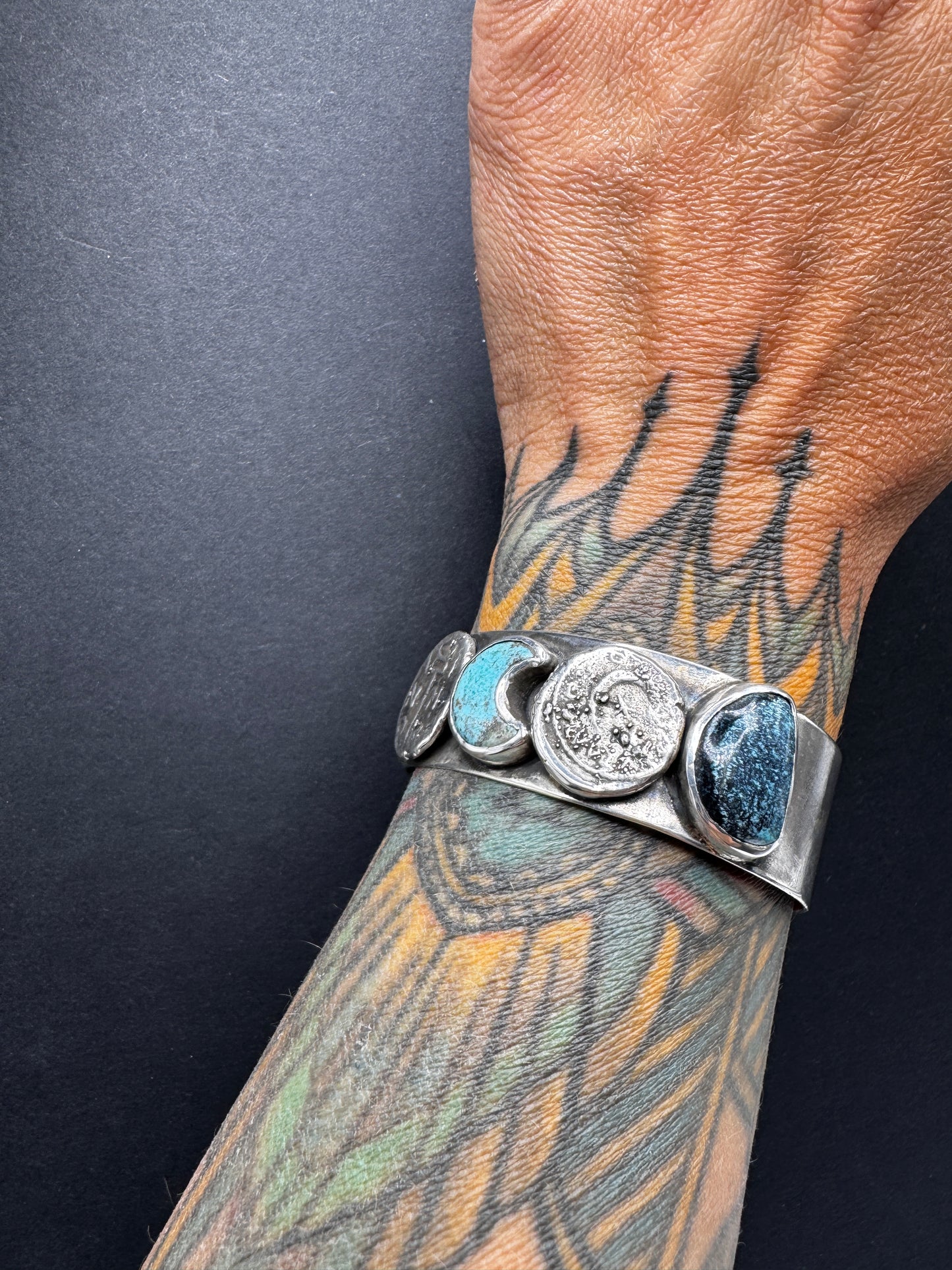 Ancient Coin Lunar Cycles Cuff 2 stones