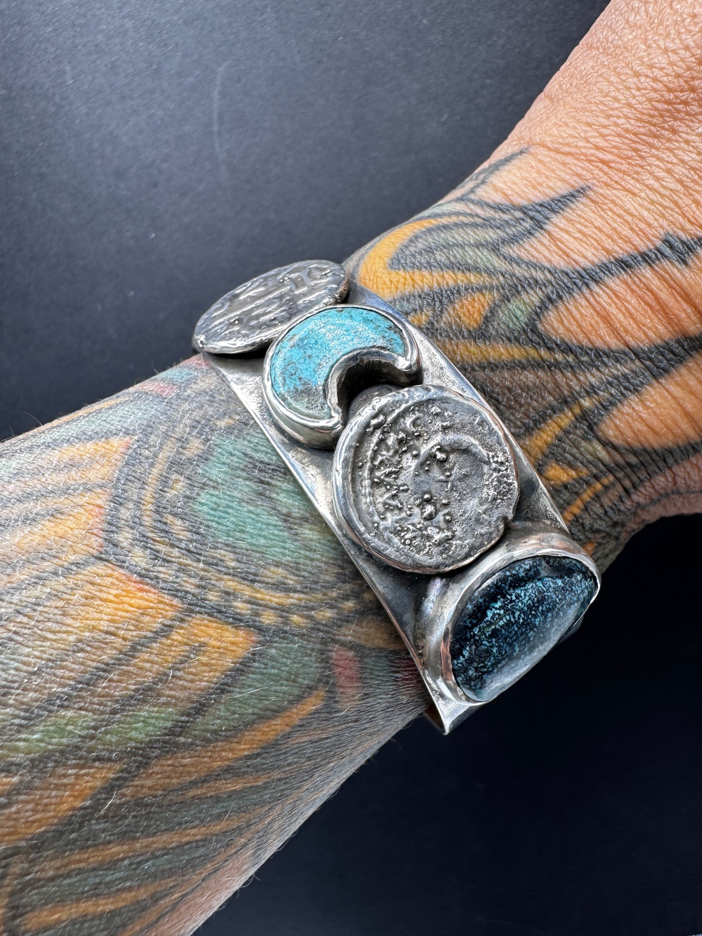 Ancient Coin Lunar Cycles Cuff 2 stones
