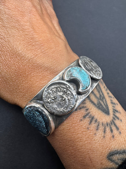 Ancient Coin Lunar Cycles Cuff 2 stones