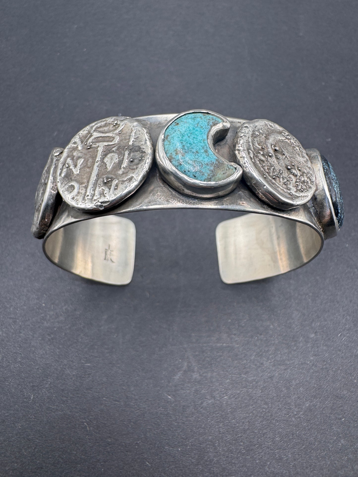 Ancient Coin Lunar Cycles Cuff 2 stones