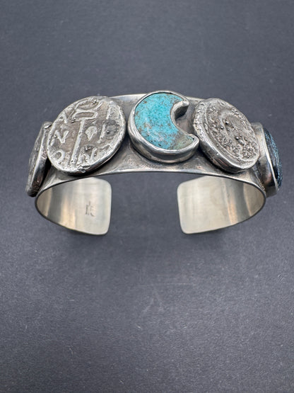 Ancient Coin Lunar Cycles Cuff 2 stones
