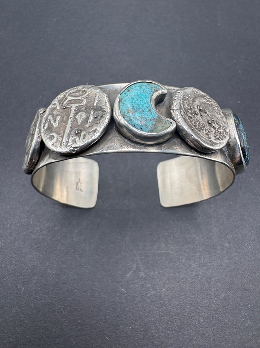 Ancient Coin Lunar Cycles Cuff 2 stones